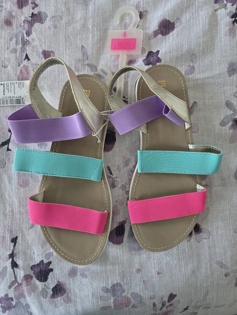Girl's Multi-Color Elastic Strap Sandals - Pink, Teal, Lavender